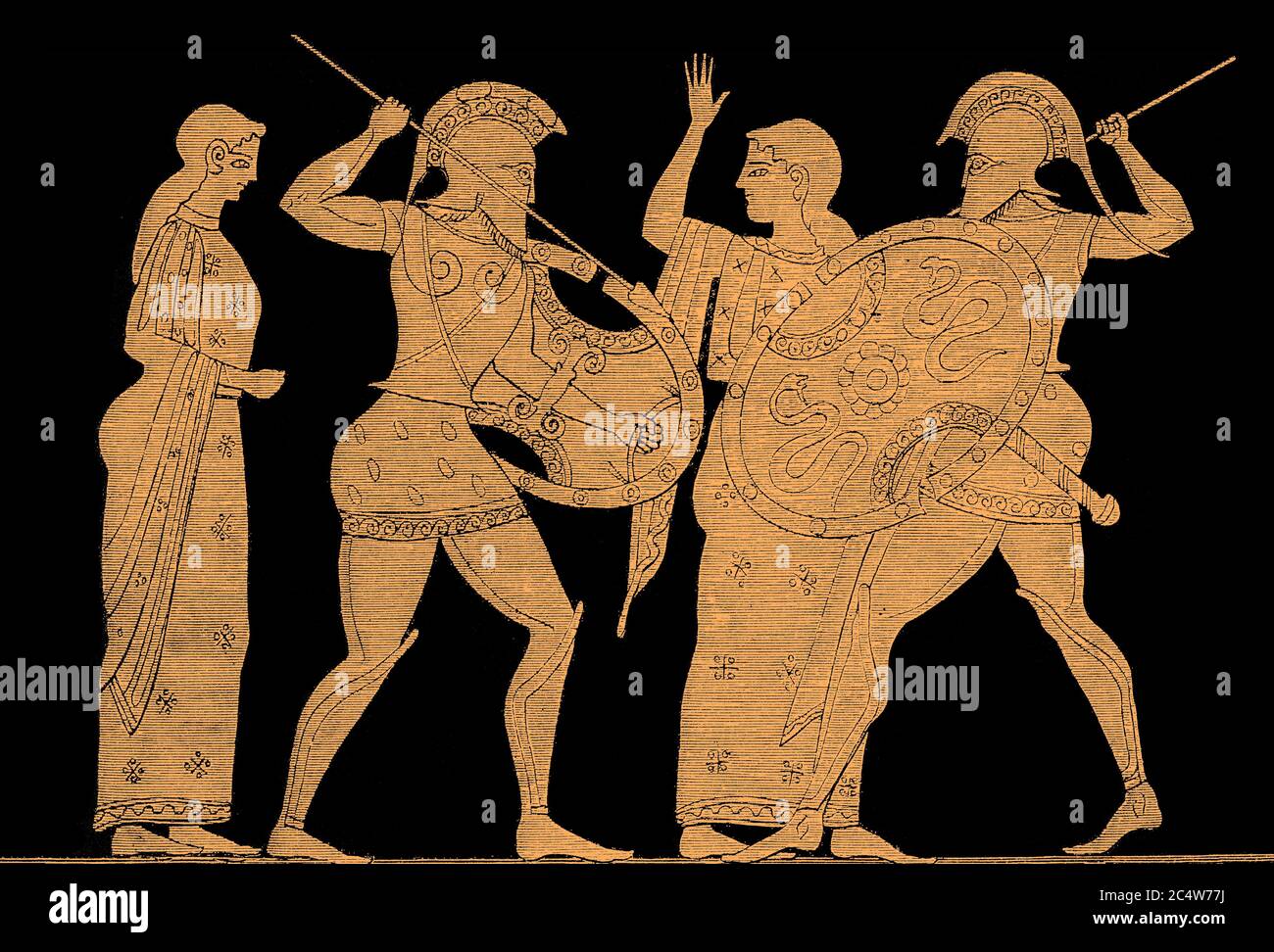 Achilles and Memnon fighting, Trojan War, Attic red-figure krater, Greek mythology Stock Photo