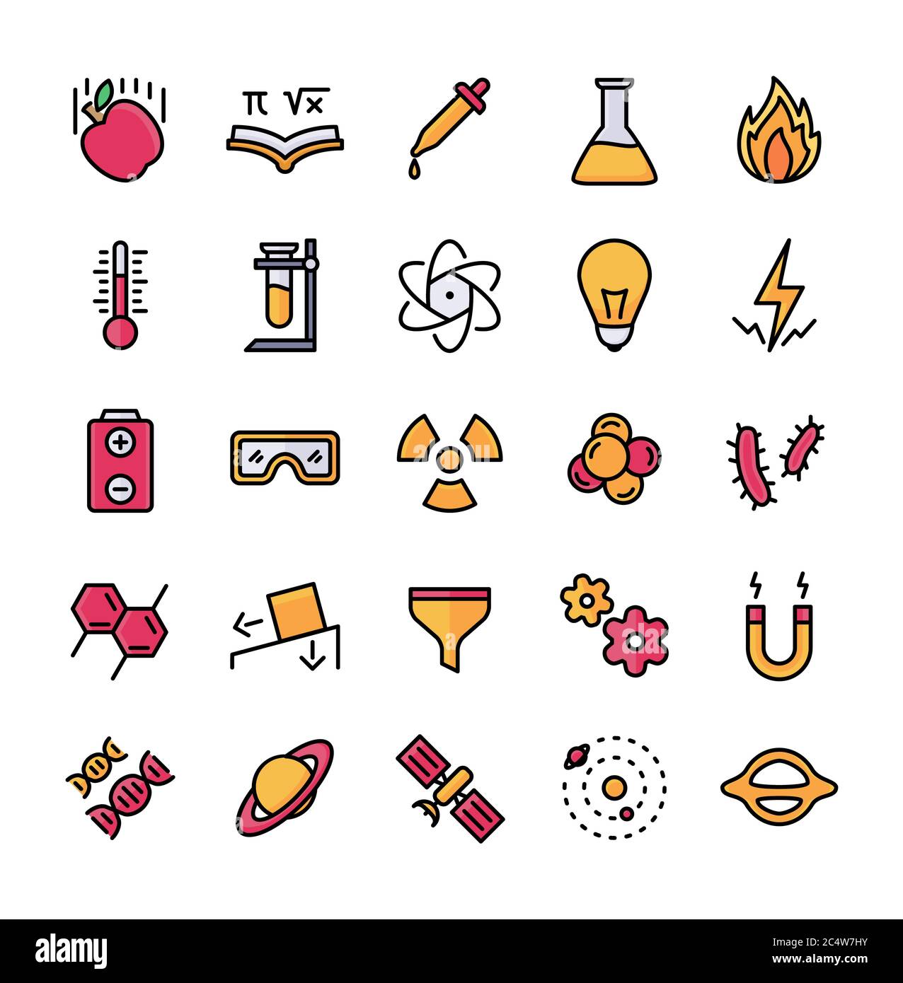 Science icon set outline style filled color modern flat design vector ...