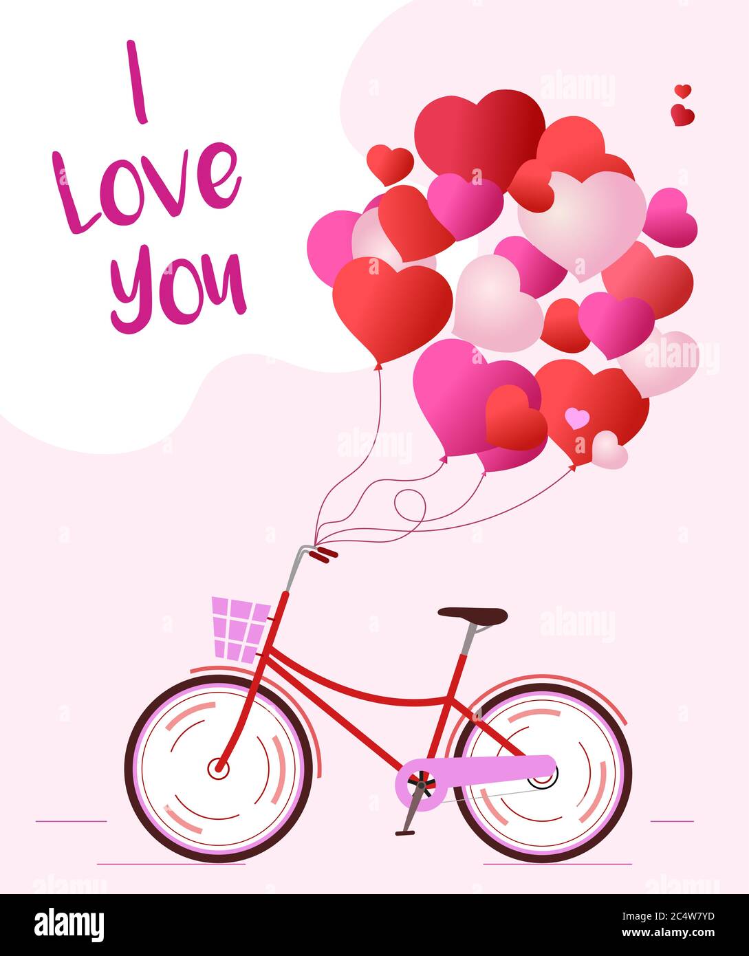 Download Background For A Love Card With A Bicycle And Balloons In The Form Of Hearts Vector Poster In Modern Flat Style Stock Vector Image Art Alamy