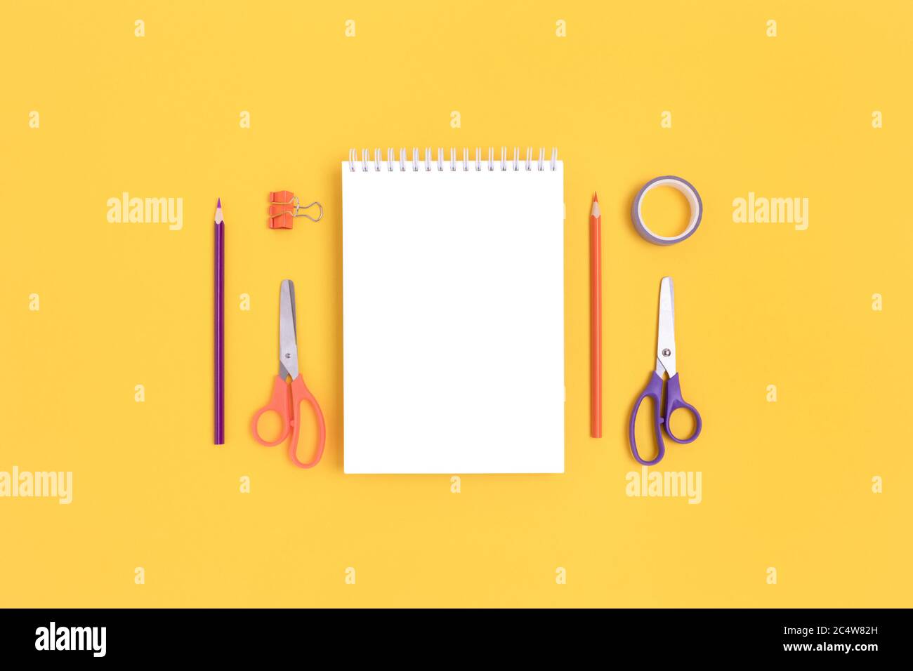 Download Notepad Mockup With Stationery On A Bright Yellow Background Back To School Concept With Copy Space Stock Photo Alamy Yellowimages Mockups