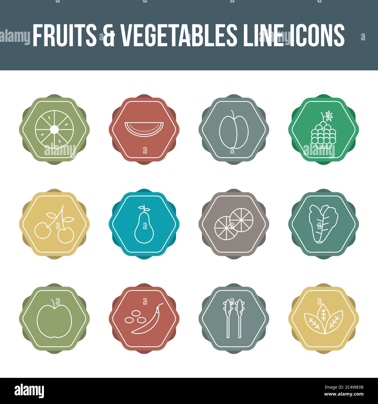 Unique fruits & vegetables vector line icon set Stock Vector Image ...