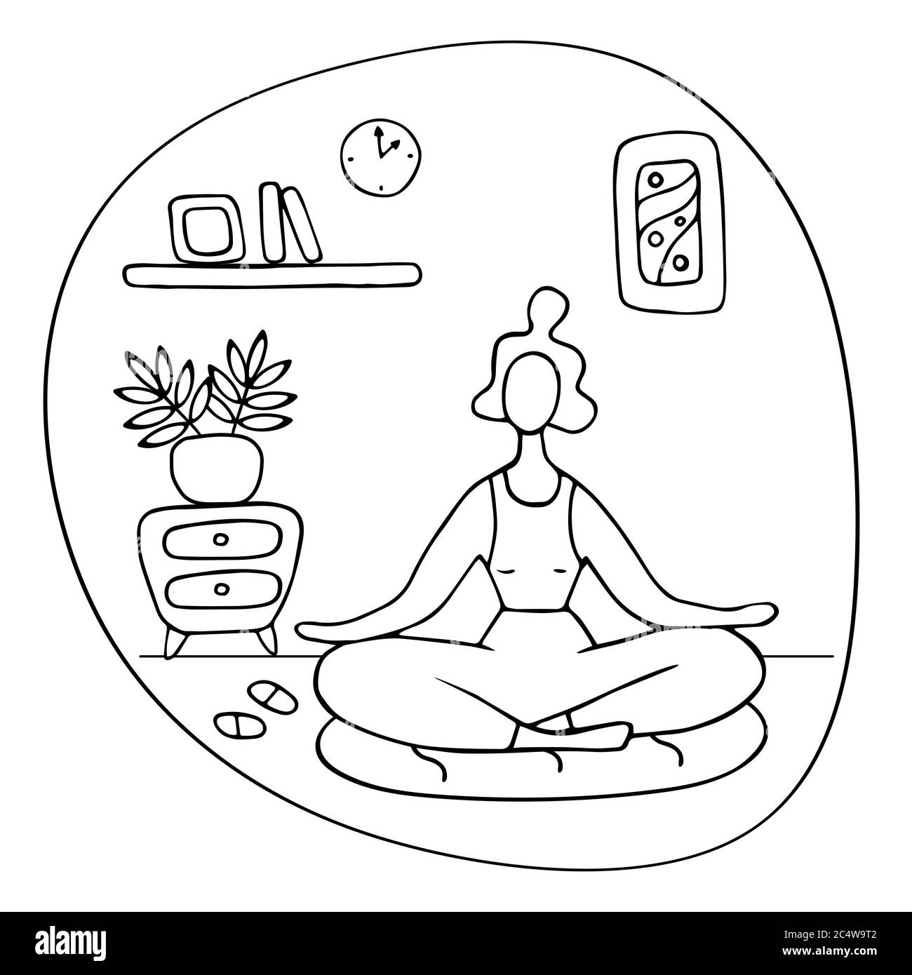 Girl in Lotus Yoga Pose. Doodle Hand Drawn Vector Illustration Stock Vector  - Illustration of pose, aerobic: 108097474