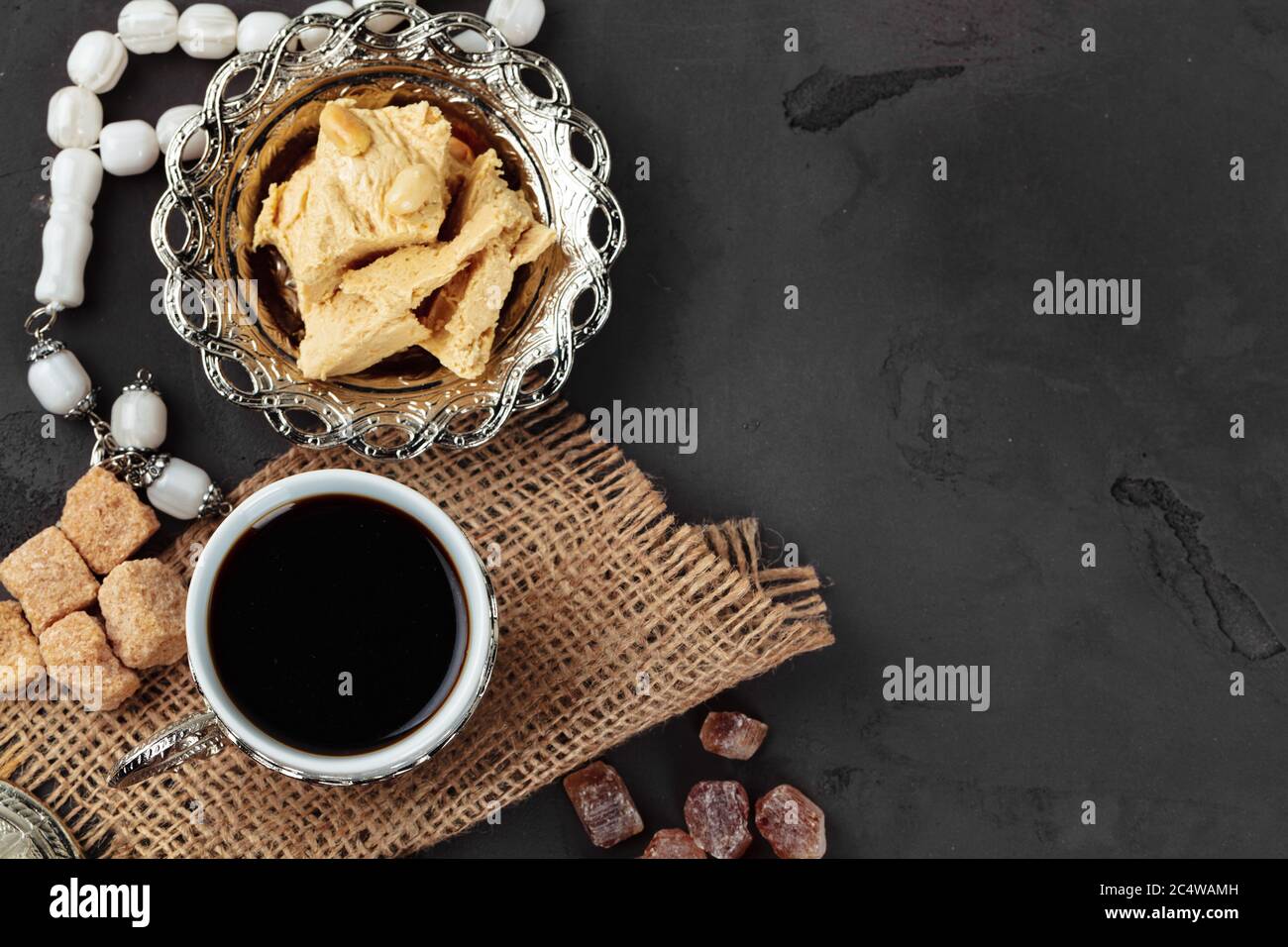 Turkish tea with oriental desserts on table Stock Photo