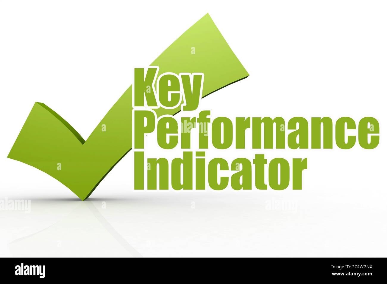Key performance indicator word with green checkmark, 3D rendering Stock