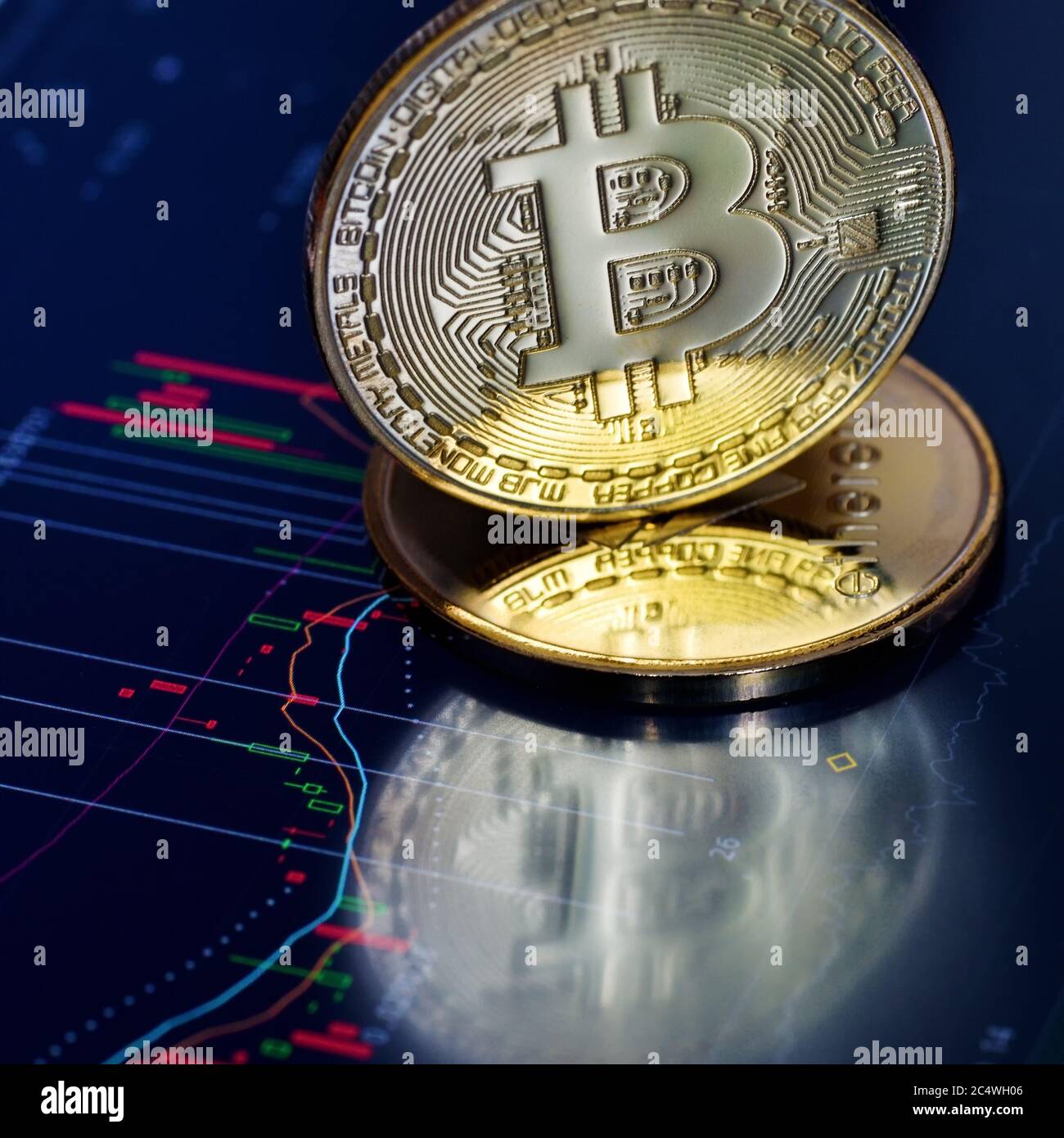 Bitcoin. Crypto currency Bitcoin, BTC, Bit Coin. Bitcoin coins on a chart.  Blockchain technology, bitcoin mining concept Stock Photo - Alamy