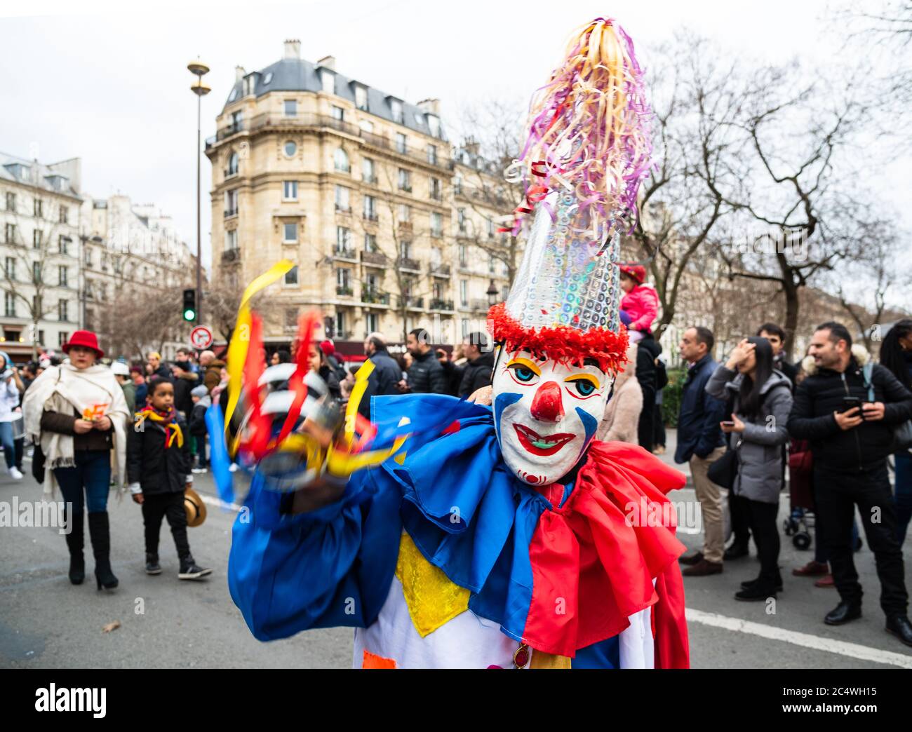 PARIS, FRANCE - FEBRUARY 23, 2020: Man in clown costume at traditional  Carnival in Paris. Colorful Carnaval de Paris is annual event Stock Photo -  Alamy