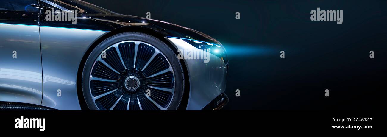 Vision luxury electric concept car on a black background with large rims Stock Photo