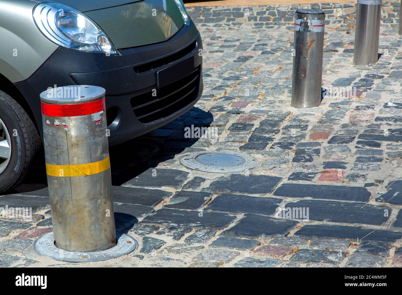 Parking limiter round ball. Car barriers, restriction of traffic in city.  21643001 Stock Photo at Vecteezy