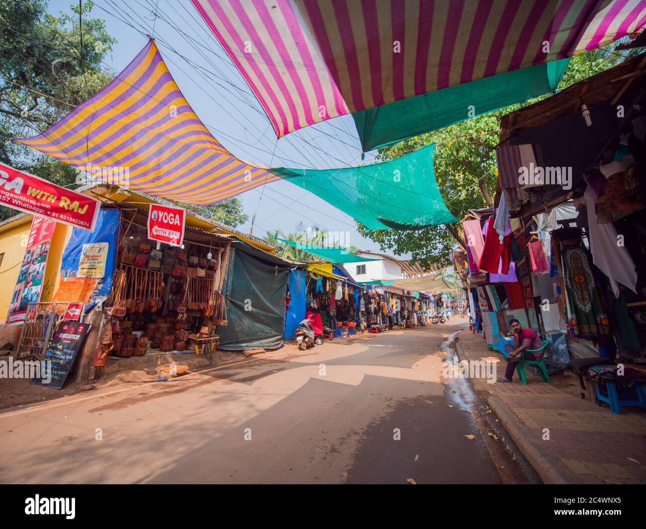 Arambol, India - December 12, 2018: Shopping streets of the tourist village of Goa. Stock Photo