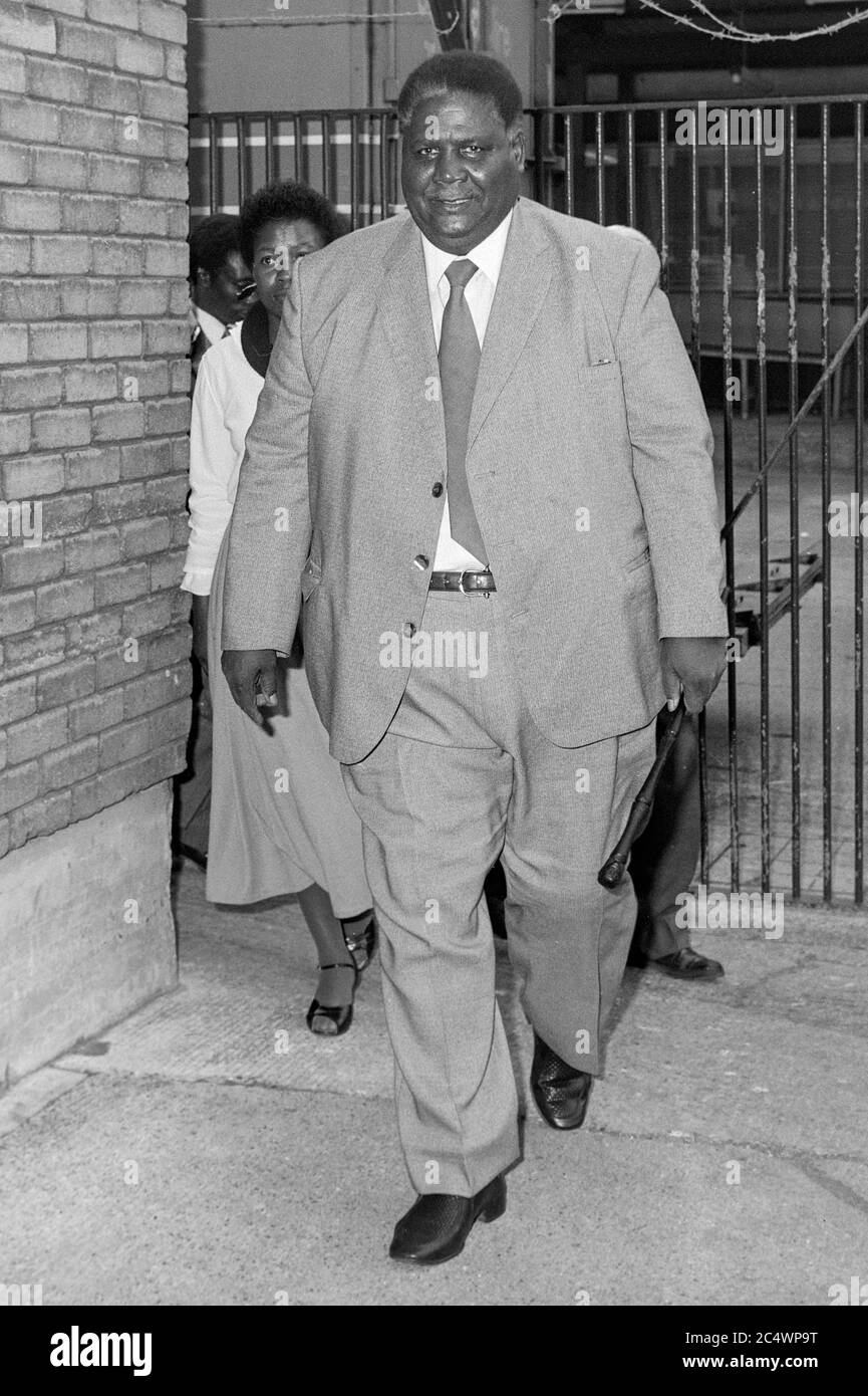 The Vice-President of Zimbabwe Joshua Nkomo arriving at London's Heathrow Airport in April 1984. Stock Photo