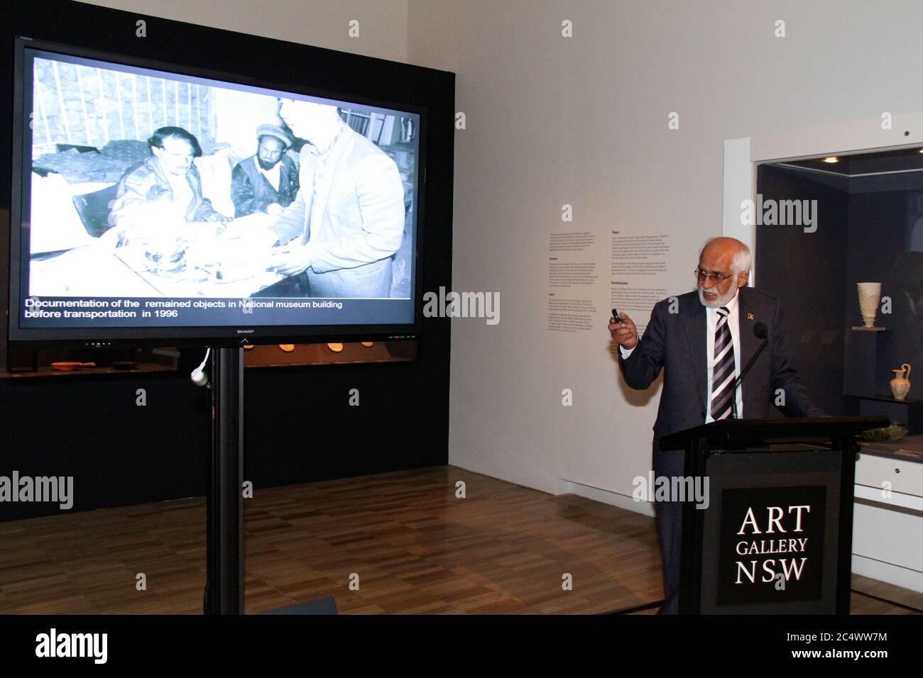 Director of the National Museum in Kabul, Dr Omara Khan Masoudi speaking at the media preview of the ‘Afghanistan: hidden treasures from the National Stock Photo