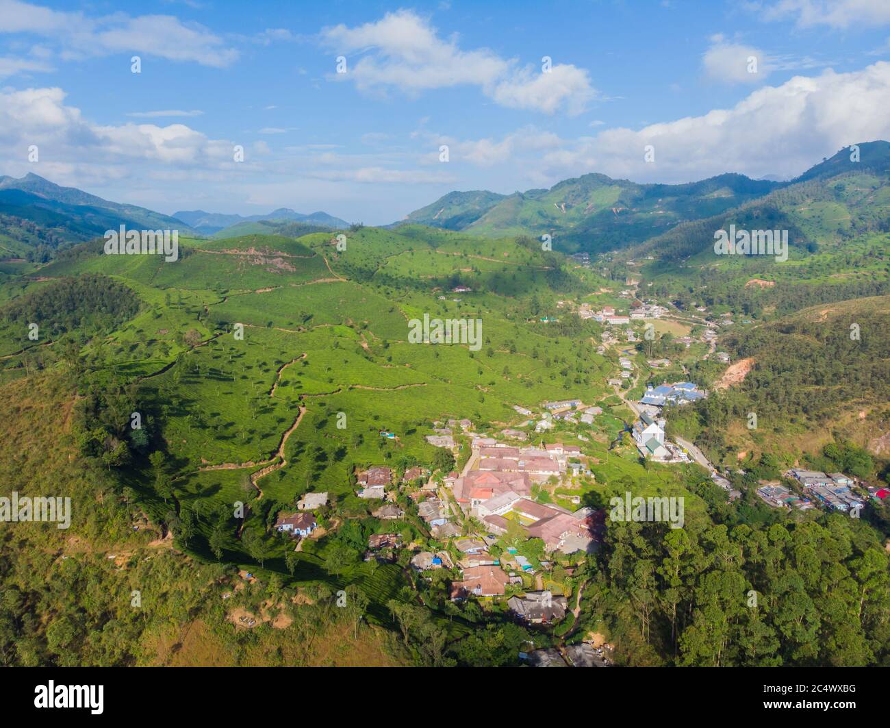 Aerial view of the neighborhood of the city of Munnar. Stock Photo