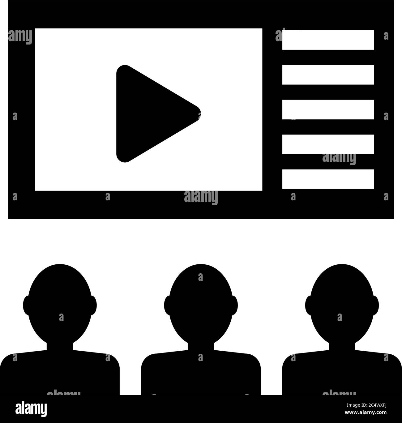 People Watching Movie, Cinema Theater. Flat Vector Icon illustration. Simple black symbol on white background. People Watching Movie, Cinema Theater s Stock Vector