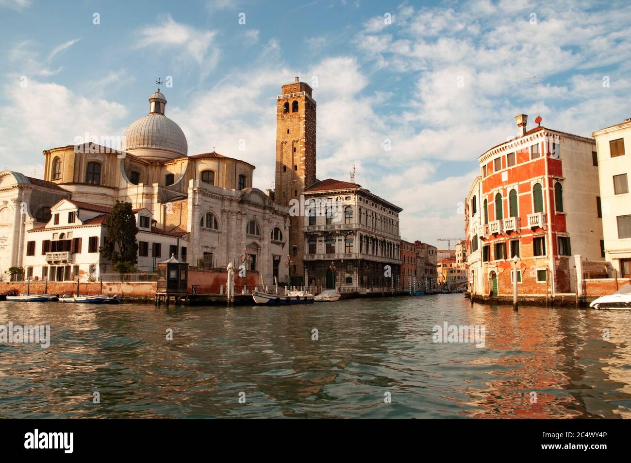Grand Canal in Venice in front of the St. Lucia church from public transportation 'Vaporetto' during a regular trip from Piazzale Roma Stock Photo