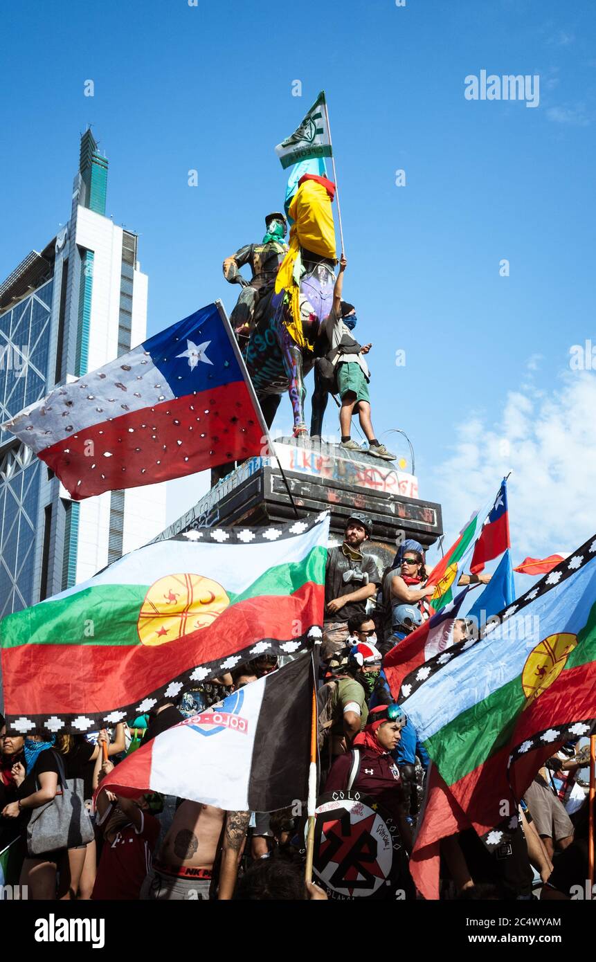 Santiago / Chile - 6 December 2019: Massive protest in Plaza Dignidad ...