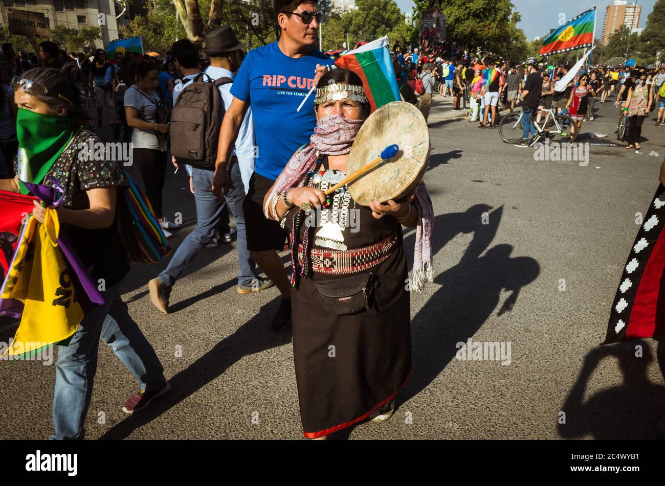 Santiago / Chile - 6 December 2019: Massive protest in Plaza Dignidad ...