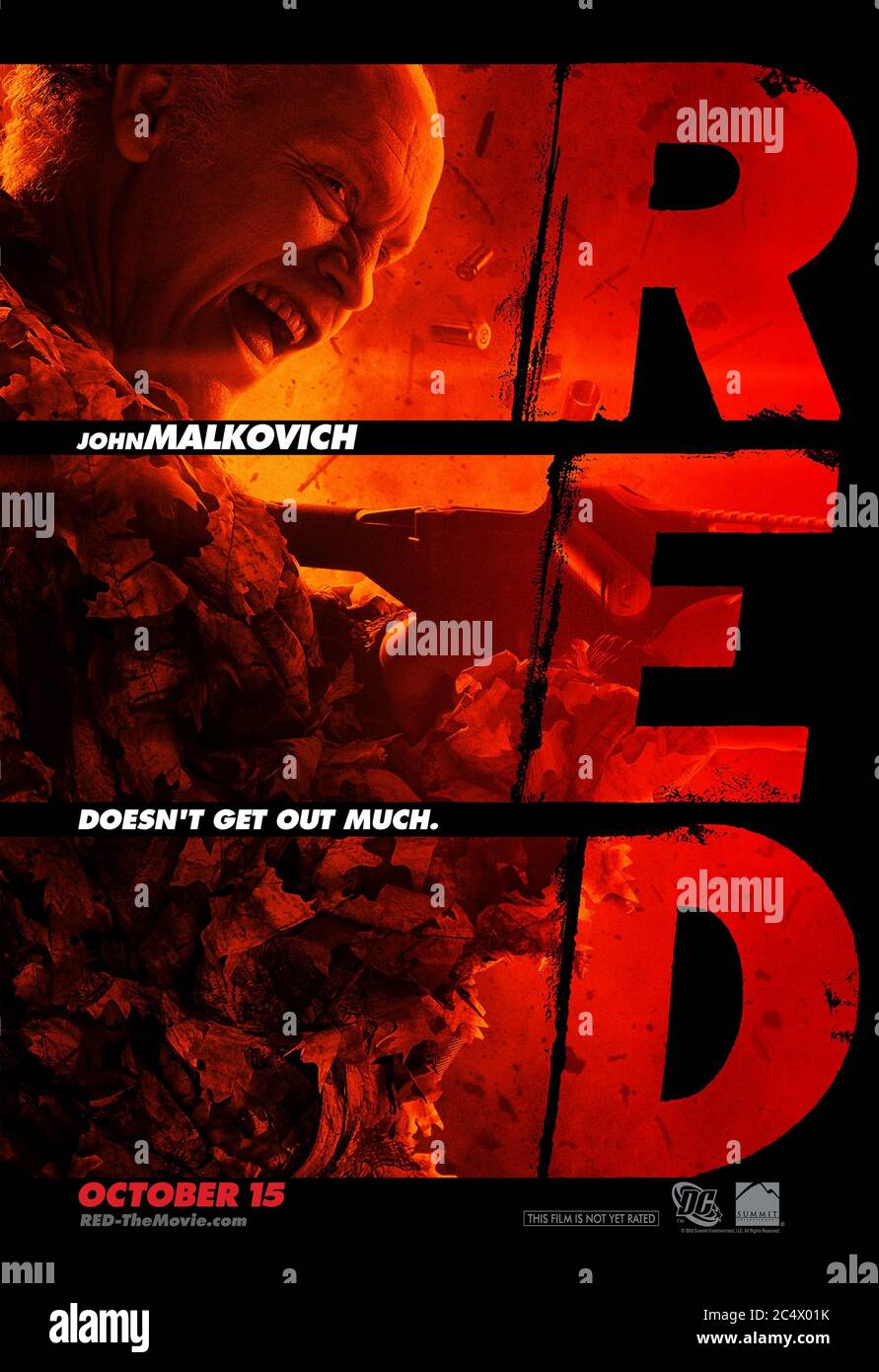 RED (2010) directed by Robert Schwentke and starring John Malkovich as Marvin Boggs who is 'R.E.D.' - Retired Extremely Dangerous, based on the DC Comic book. Stock Photo