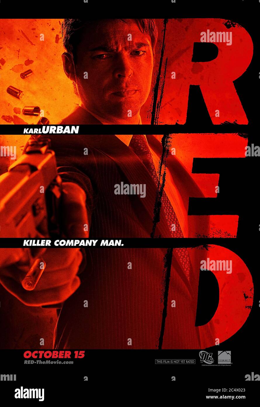 RED (2010) directed by Robert Schwentke and starring Karl Urban as William Cooper who is 'R.E.D.' - Retired Extremely Dangerous, based on the DC Comic book. Stock Photo