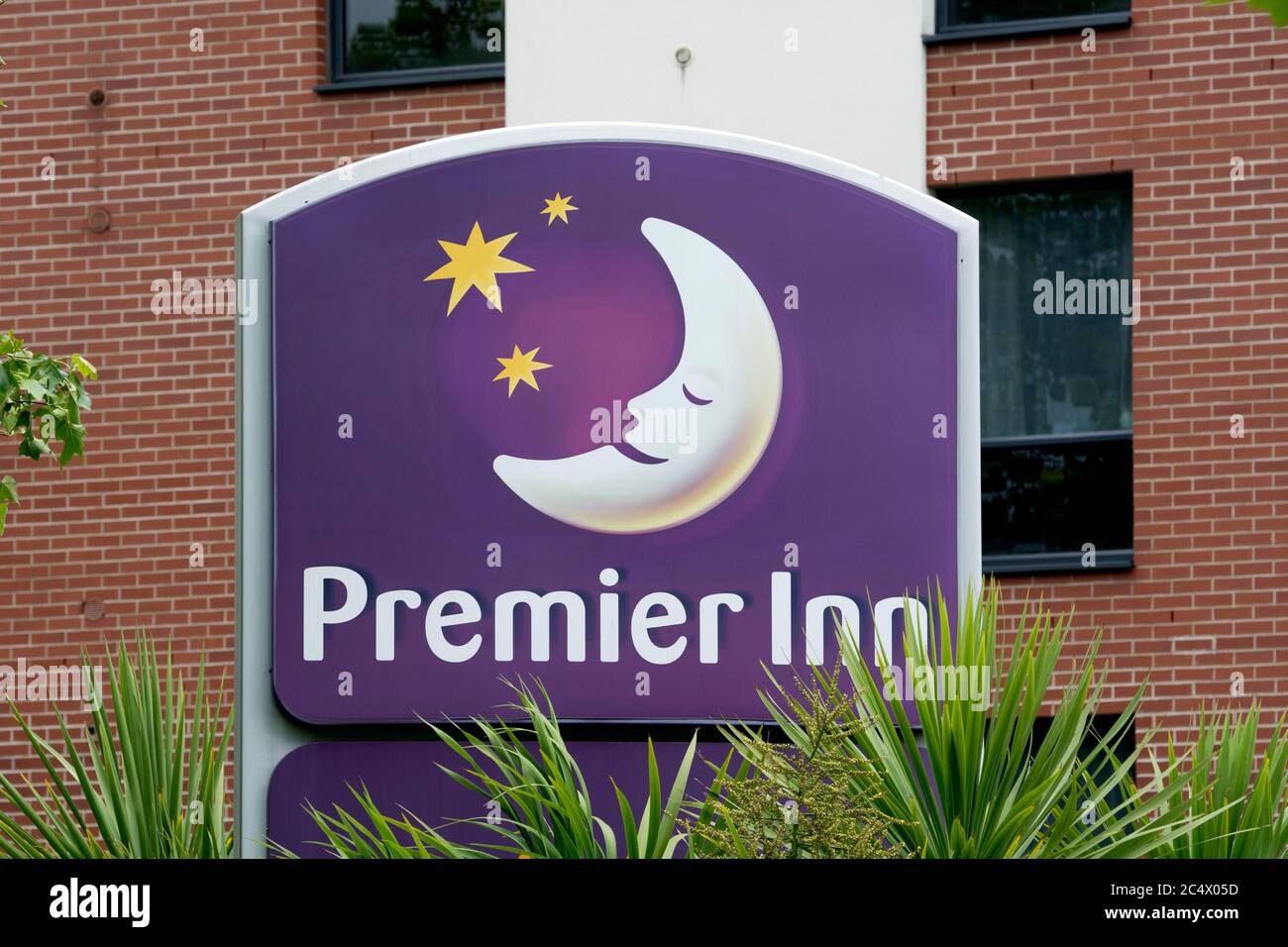 Premier Inn sign, Warwick, Warwickshire, England, UK Stock Photo