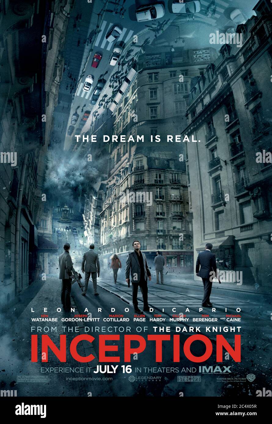 Inception (2010) directed by Christopher Nolan and starring Leonardo DiCaprio, Joseph Gordon-Levitt, Ellen Page, Tom Hardy and Ken Watanabe. A team break in to the subconscious of a businessman using dream sharing technology in order a plant a seed to influence his decision in the real world. Stock Photo