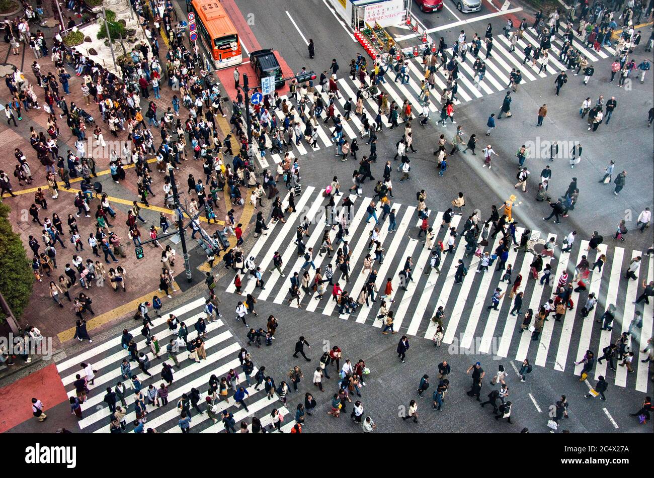 Aerial view of famous Shibuya Crossing, Shibuya, Tokyo, Japan Stock Photo