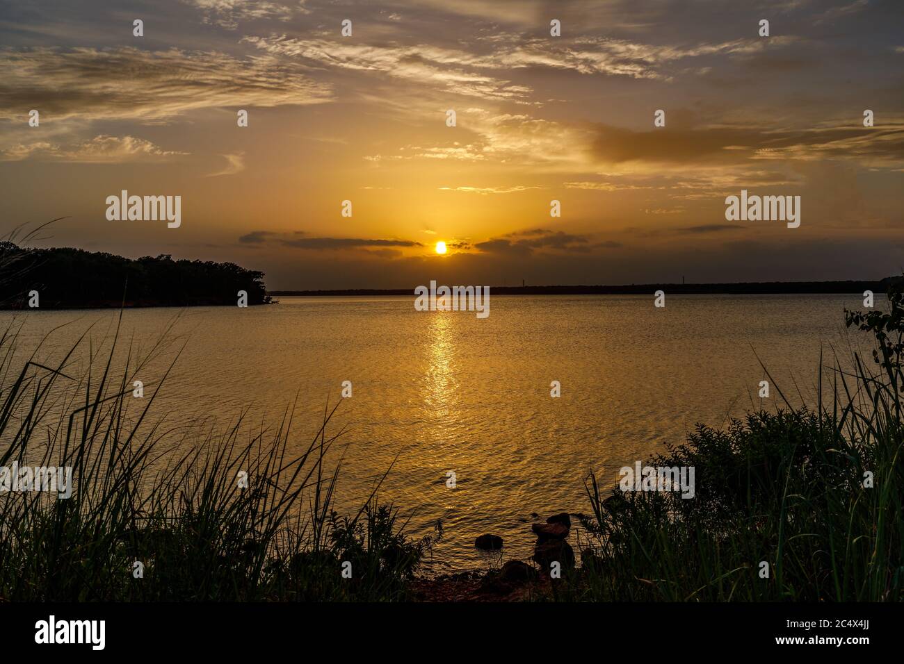Beautifull sunset over a lake in Oklahoma. Stock Photo