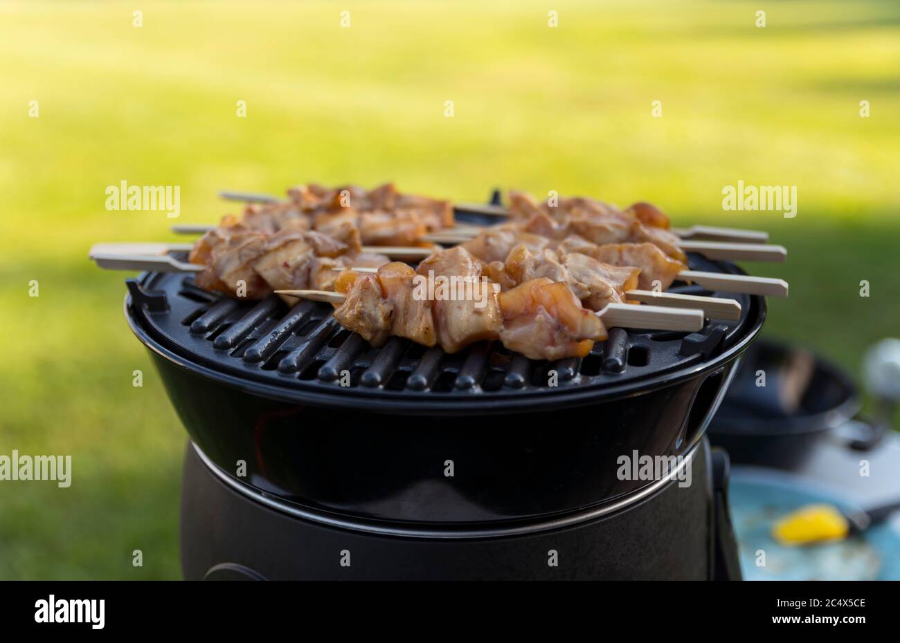electrical bbq with grill plate for a nice chicken sate Stock Photo