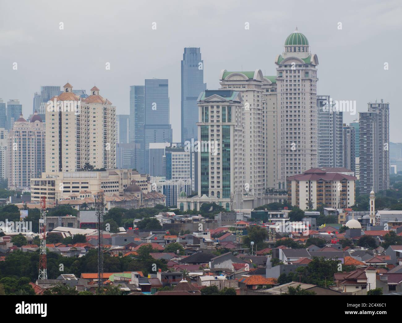 Panorama of the city of Jakarta, the capital of Indonesia, in cloudy