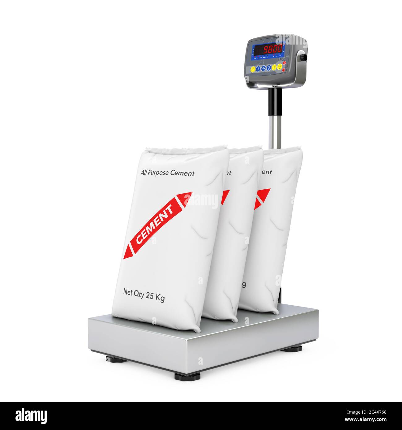 Paper Sacks Cement Bags over Warehouse Digital Cargo Scales on a white