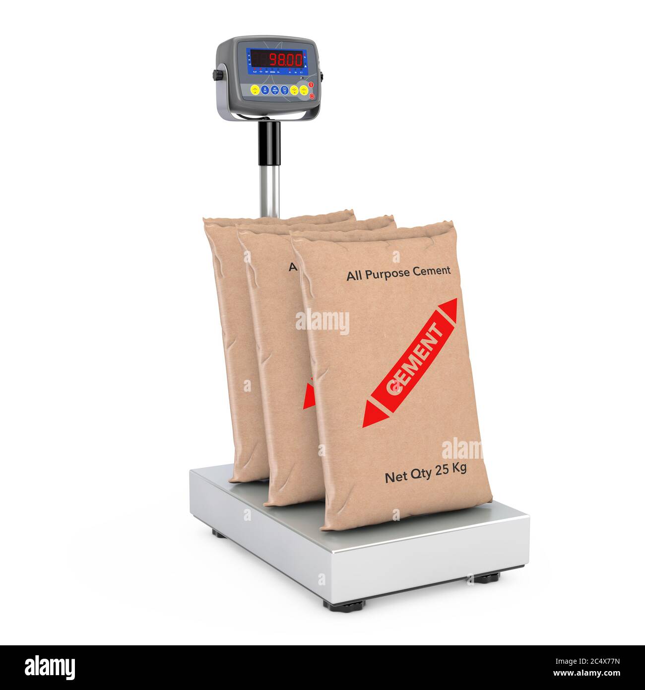 Paper Sacks Cement Bags over Warehouse Digital Cargo Scales on a white