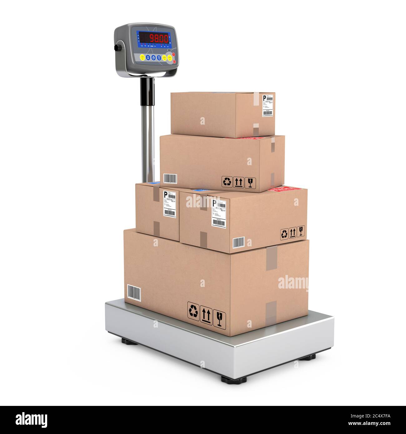 https://c8.alamy.com/comp/2C4X7FA/stacked-cardboard-boxes-parcels-over-warehouse-digital-cargo-scales-on-a-white-background-3d-rendering-2C4X7FA.jpg