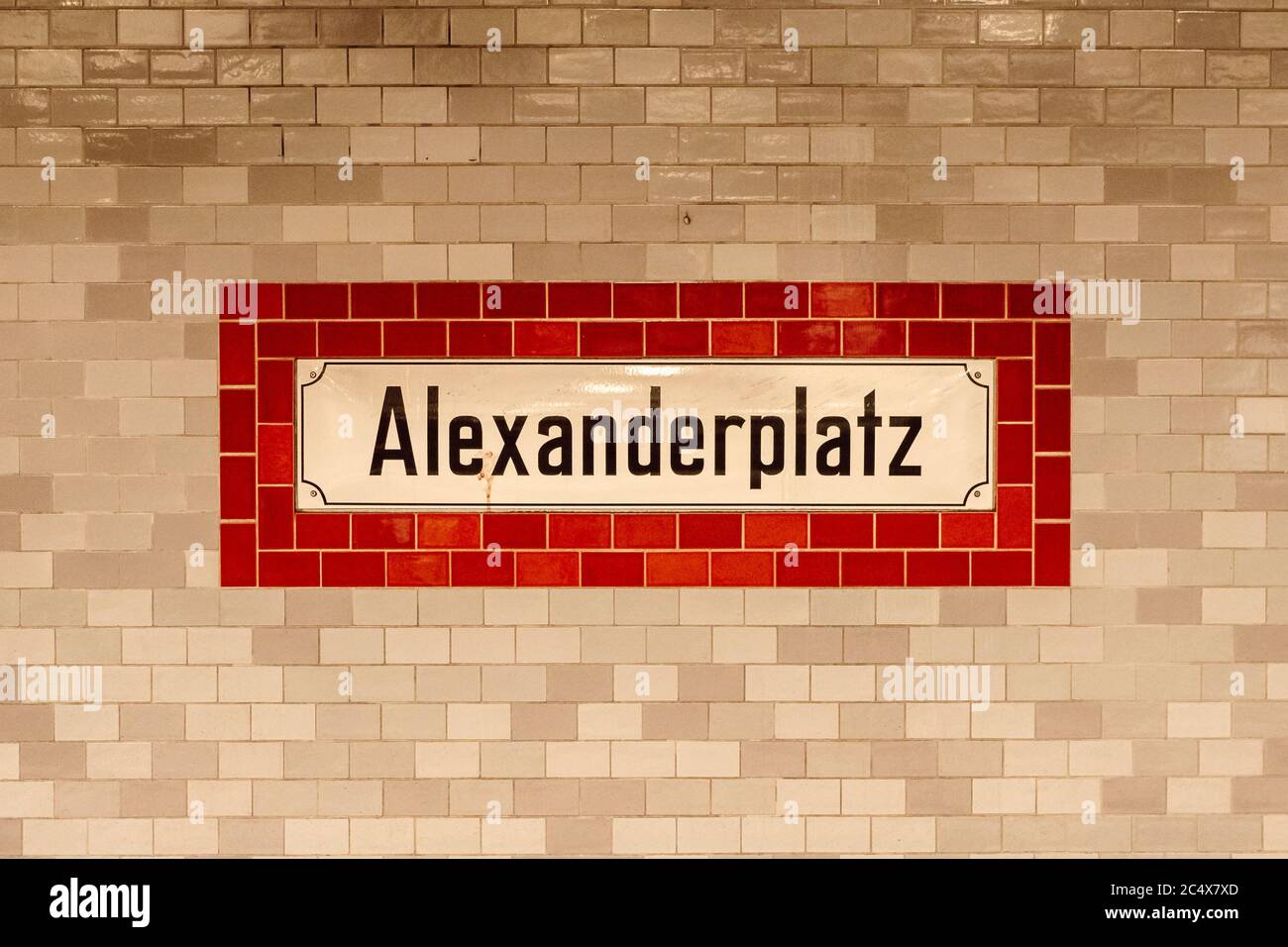 Ceramic Tiles Wall With Alexanderplatz Old Sign At U Bahn Underground Subwaymetro 