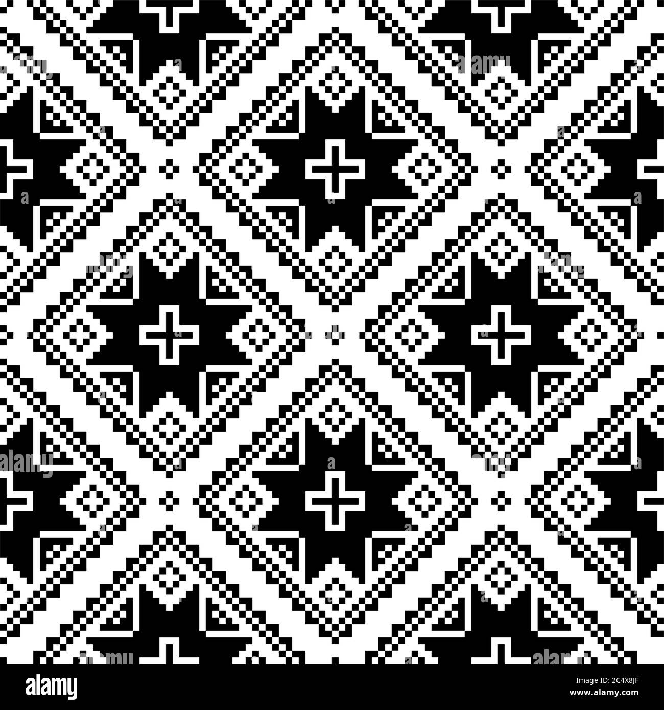 Seamless cross-stitch folk art vector pattern inpired by traditional embroidery designs form Ukraine and Belarus Stock Vector