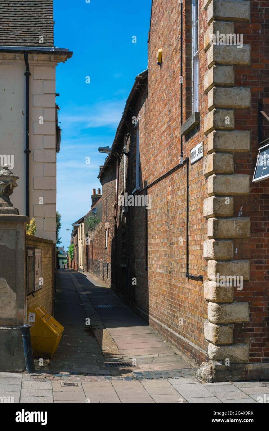 Ferry Lane Kings Lynn, view of Ferry Lane, a narrow alley between King Street and the waterfront area of historic King's Lynn, Norfolk, UK. Stock Photo