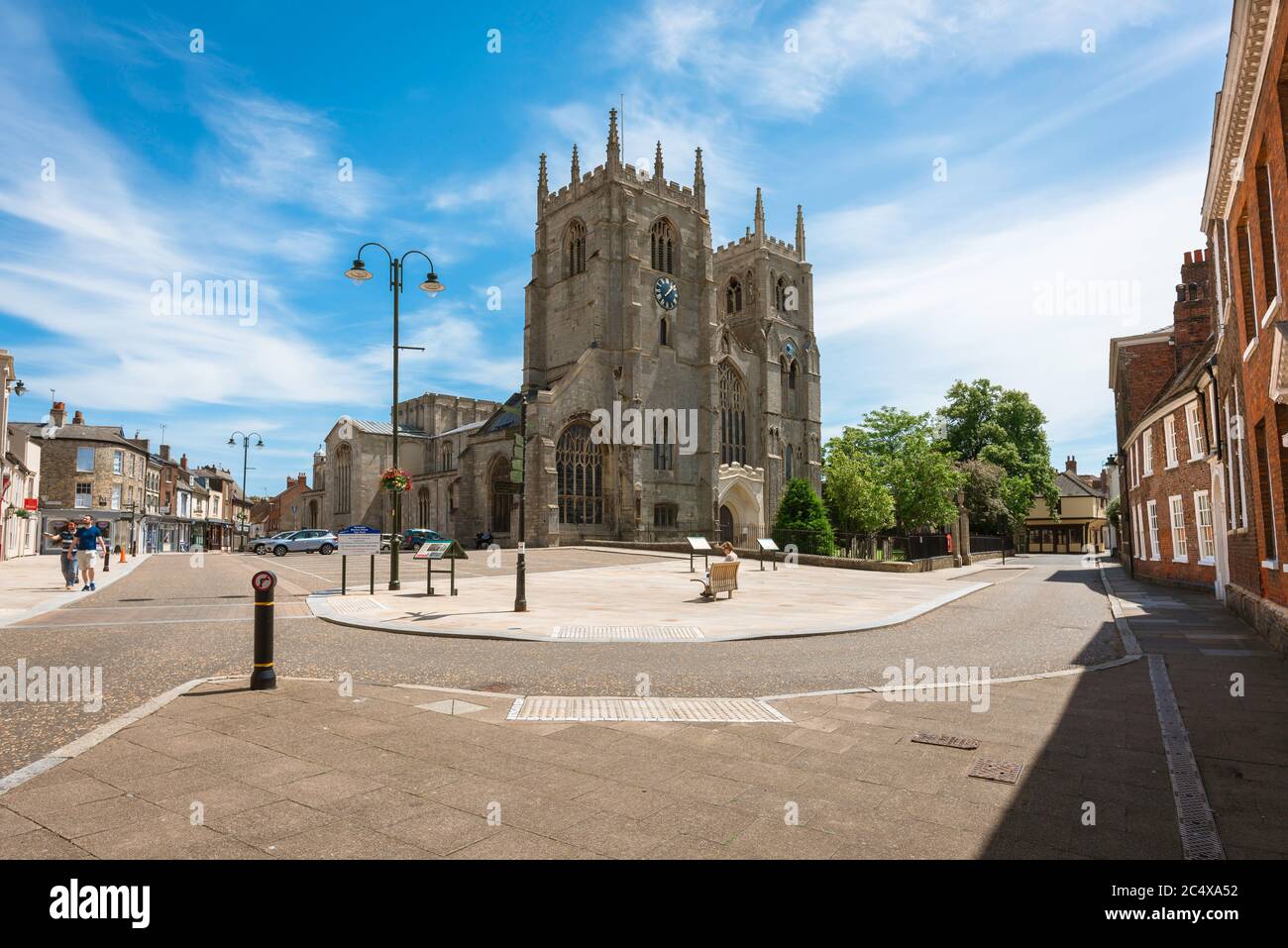 Kings Lynn town, view of Saturday Market Place and the Minster (St Margaret's Church) sited in the historic centre of King's Lynn, Norfolk, UK Stock Photo