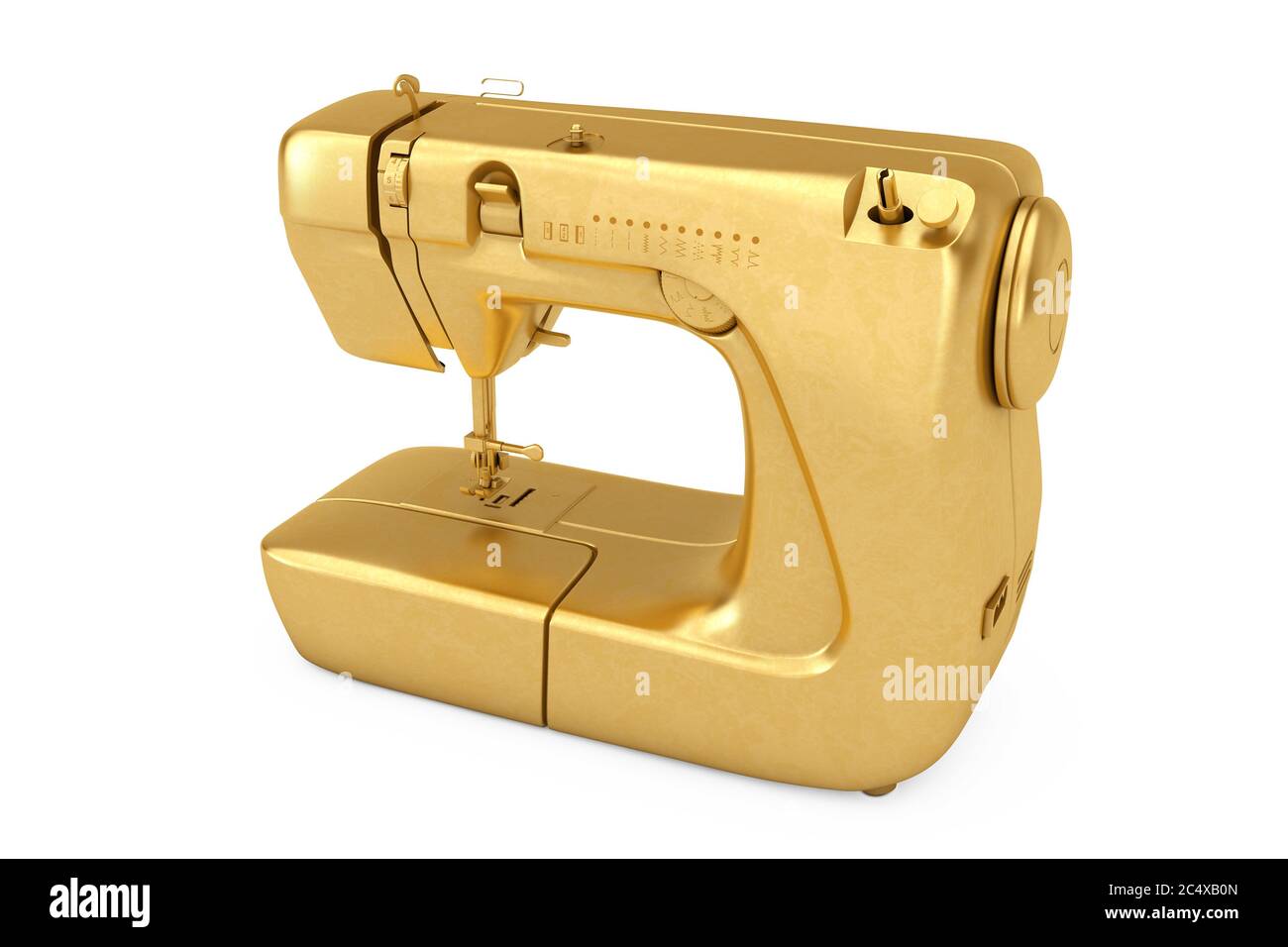 Golden Modern Sewing Machine on a white background. 3d Rendering Stock