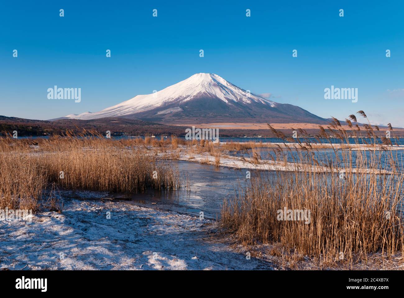Mt. Fuji over Lake Yamanaka in Winter Stock Photo Alamy