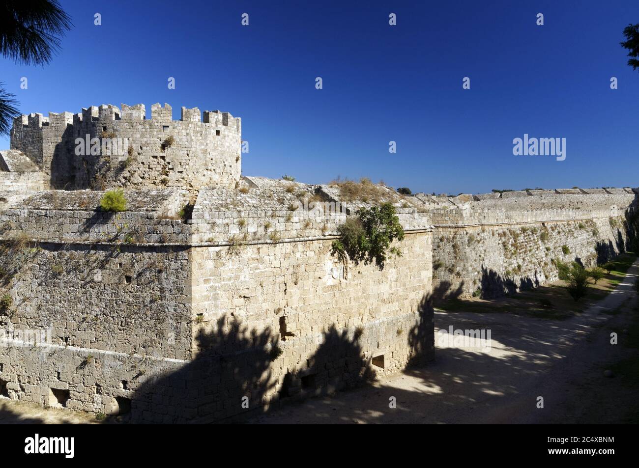 Outer defensive wall, Rhodes Old Town, Rhodes, Dodecanese  Islands, Greece. Stock Photo