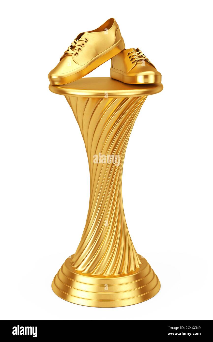Footwear Award Concept. Golden Award Trophy New Unbranded Sneakers Footwear  on a white background. 3d Rendering Stock Photo - Alamy