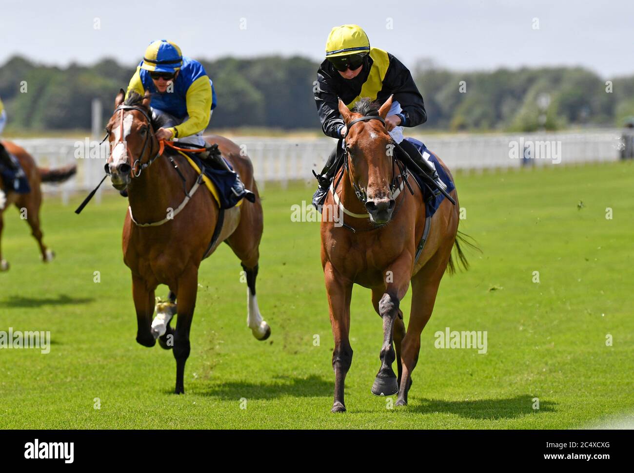 Delegate The Lady ridden by Rossa Ryan wins the Sky Sports Racing Sky 415 Handicap Stakes at Windsor Racecourse. Stock Photo