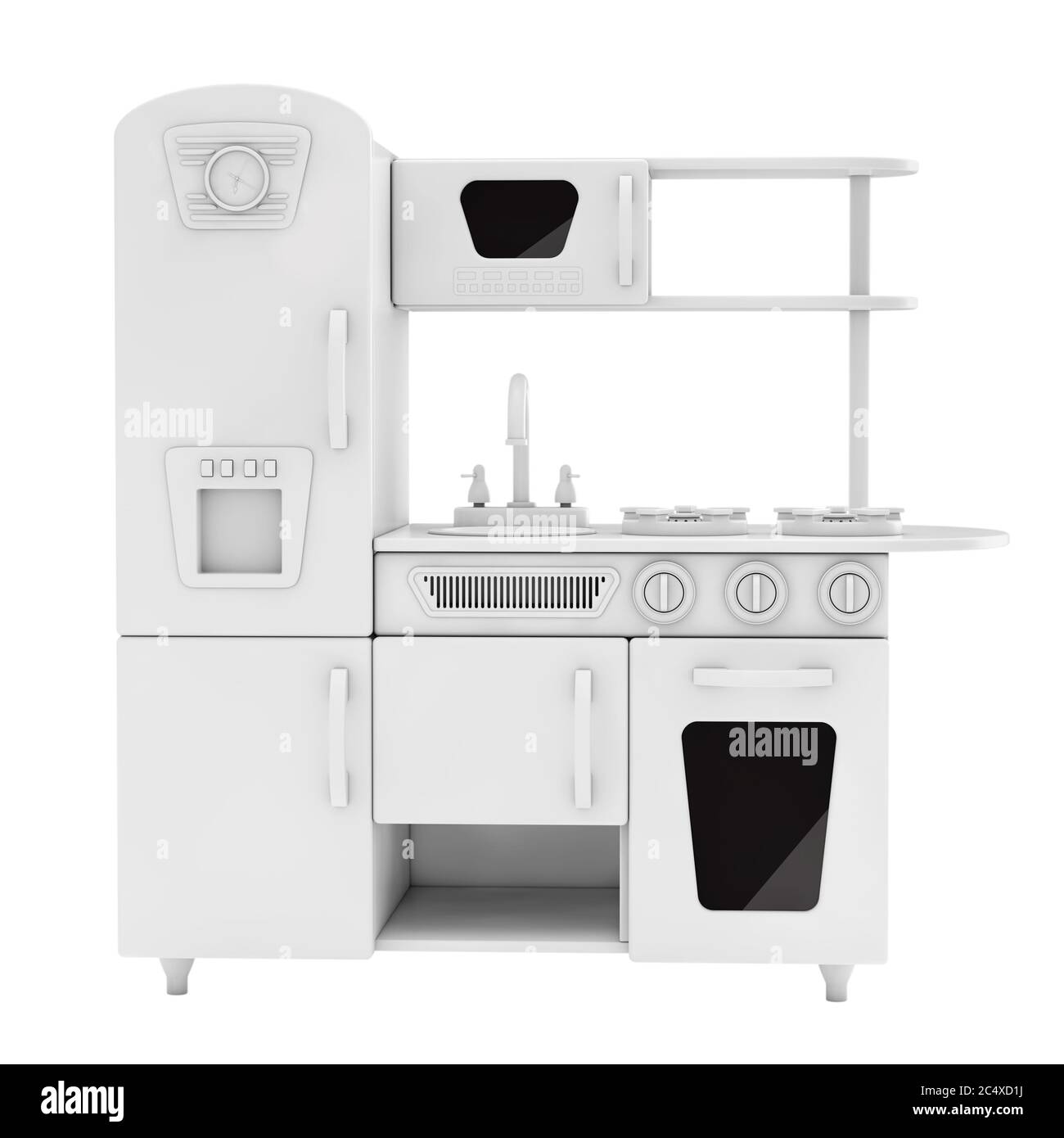 White Vintage Toy Kitchen in Clay Style on a white background. 3d