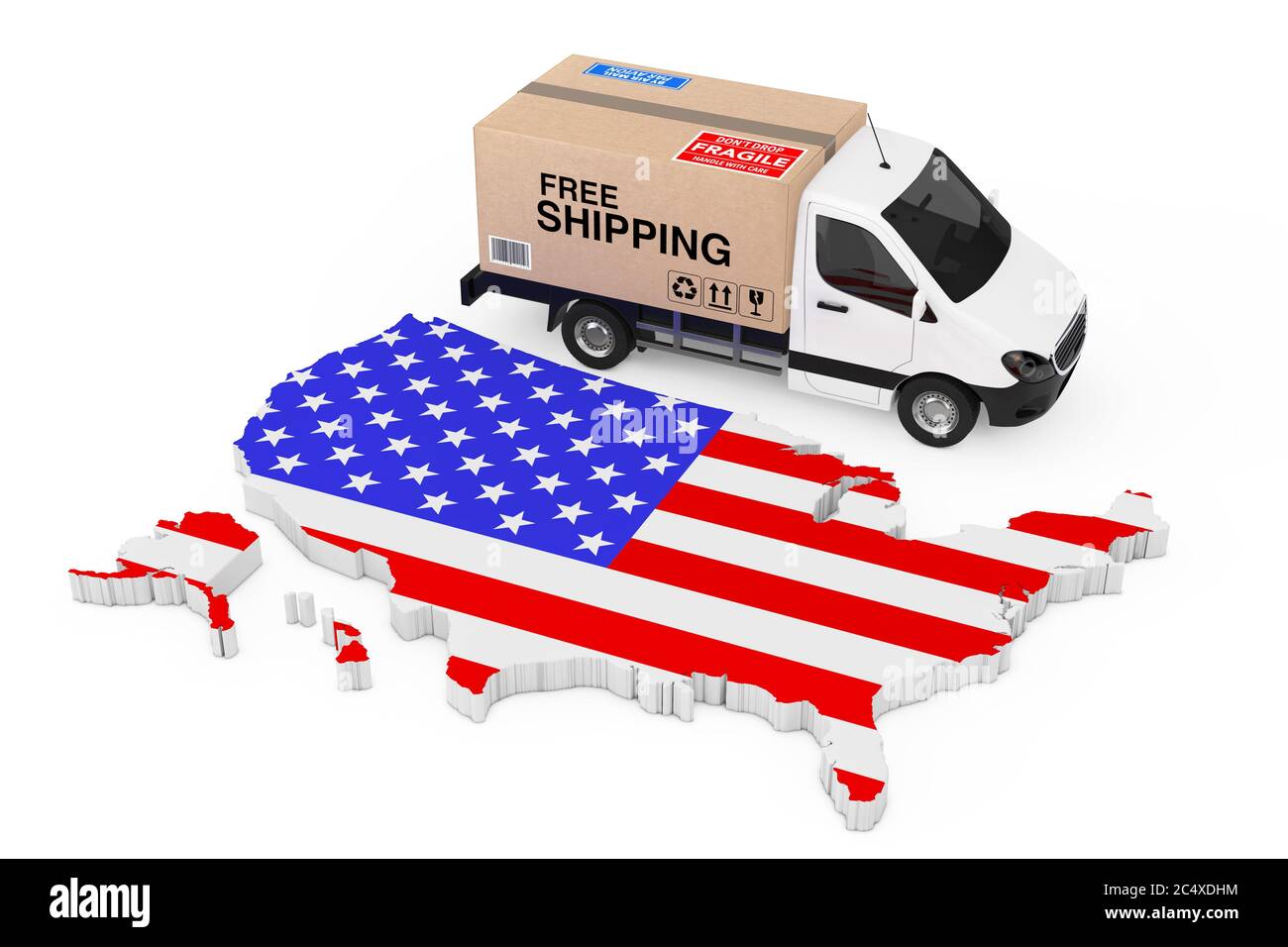 USA Logistics Concept. White Commercial Industrial Cargo Delivery Van
