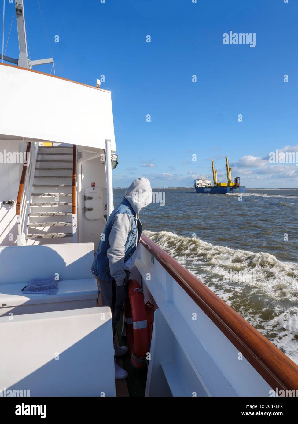 Migrant worker on Tourist steamer Helgoland - ferry Cuxhaven - Helgoland, district Pinneberg, Schleswig-Holstein, Germany, Europe Stock Photo
