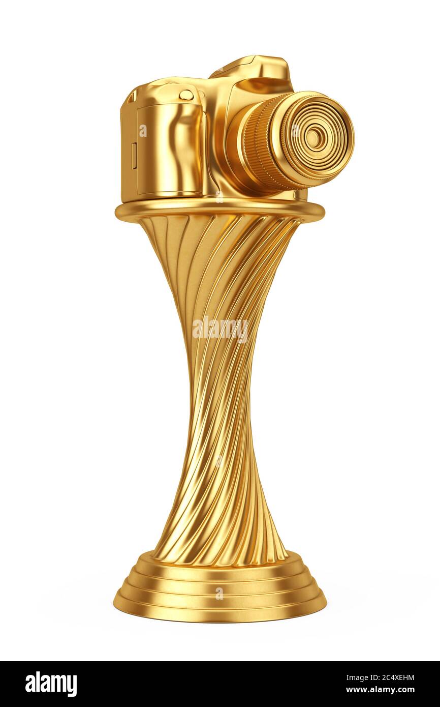 Photography Award Concept. Golden Award Trophy Modern Digital Photo