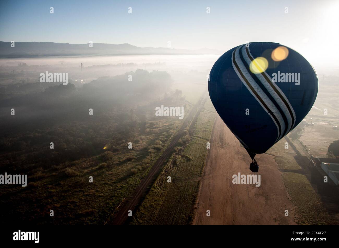 Balloon flight in the countryside, Brazil. Stock Photo