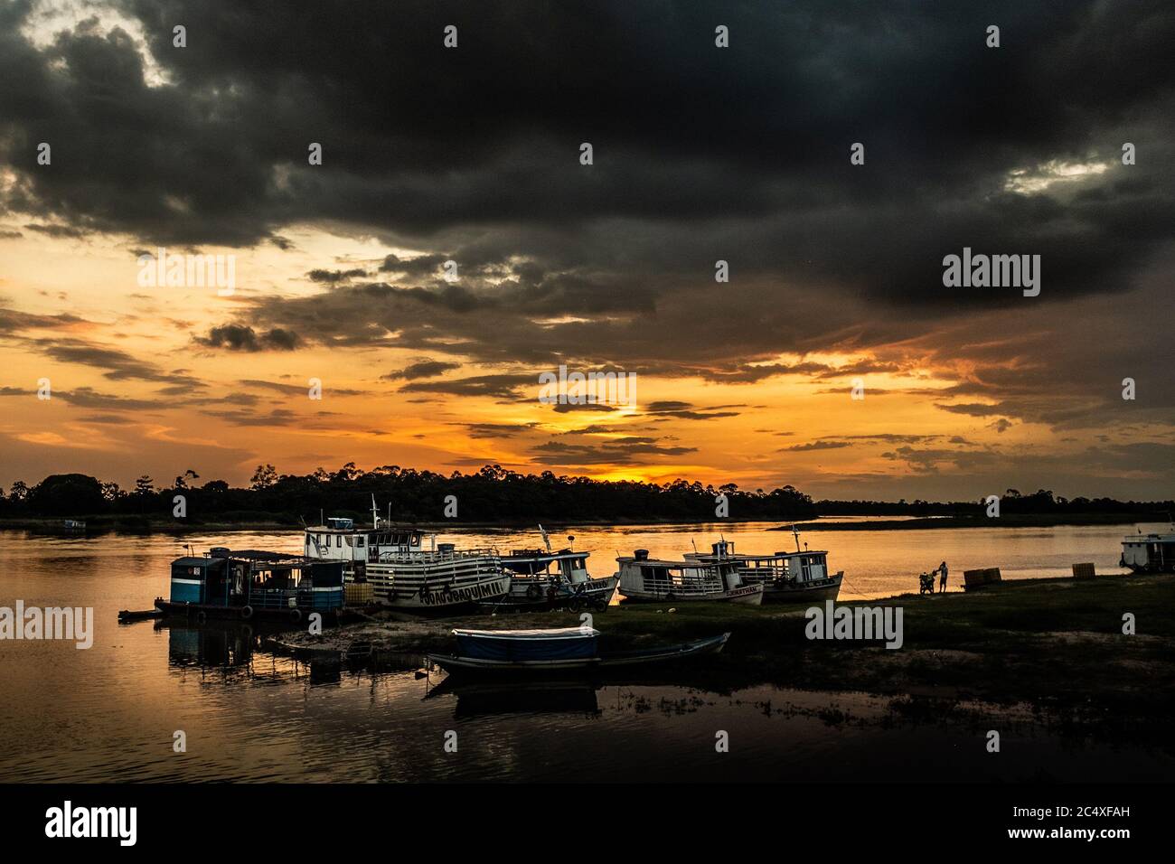 Sunset at an amazon river, State of Pará, Brazil. Stock Photo