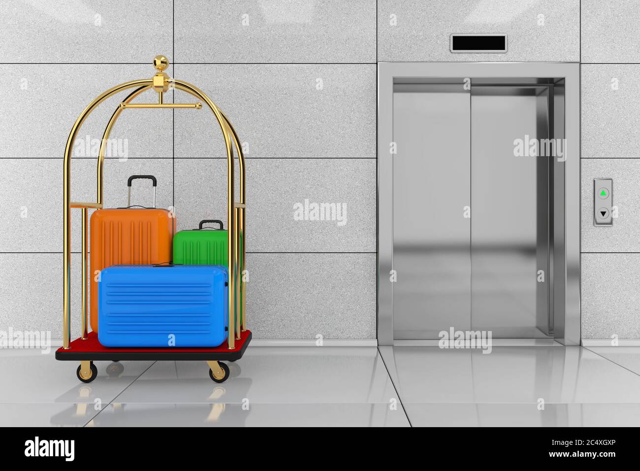 Large Multicolour Polycarbonate Suitcases in Golden Luxury Hotel