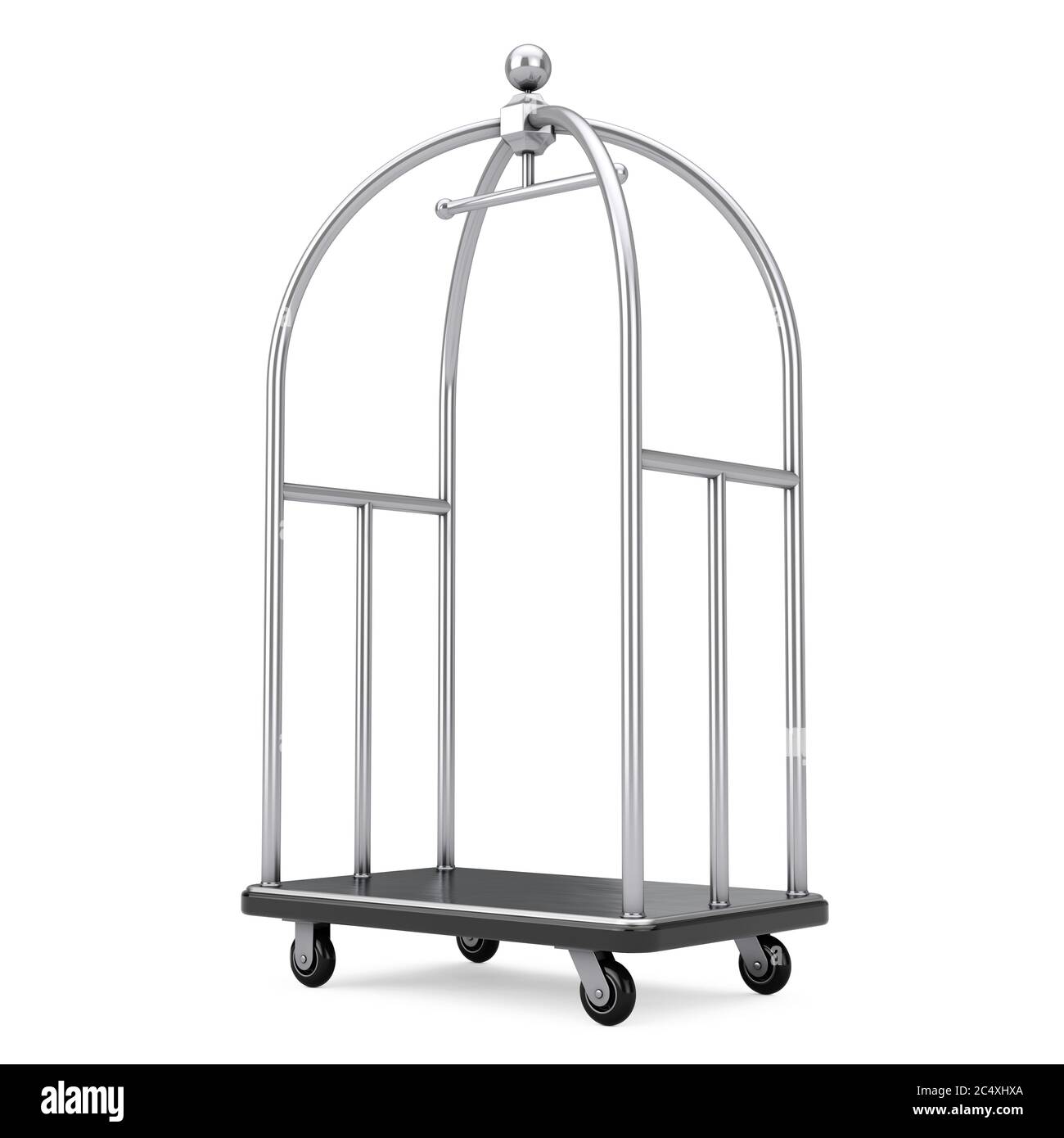 Silver Chrome Luxury Hotel Luggage Trolley Cart on a white background