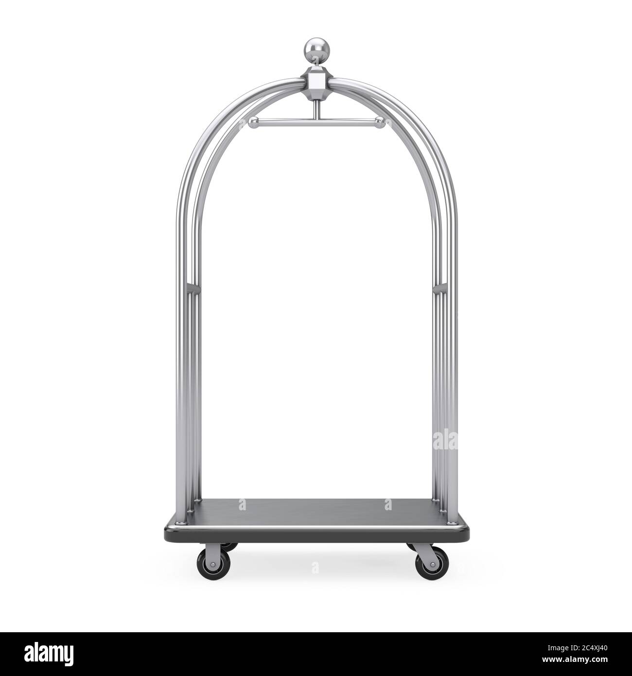Silver Chrome Luxury Hotel Luggage Trolley Cart on a white background