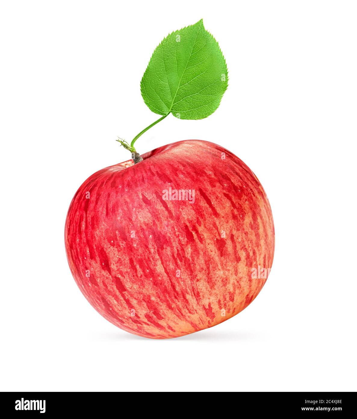 One red apple with green leaf isolated on white background with ...